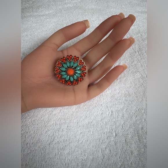 Heidi Daus Style Bohemian Chic Coral & Turquoise Statement Ring - Picture 7 of 15